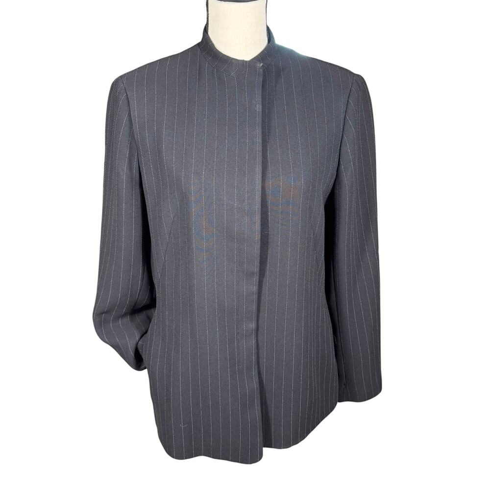 Minimalist Quiet Luxury Anne Klein Blk Blazer Women 14 Pinstripe Flat Front